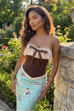 Adriana Crochet Lace Trim Boned Corset Top