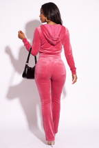 Alexis Zip Front Velour Tracksuit Two Piece Pant Set