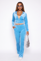 Alexis Zip Front Velour Tracksuit Two Piece Pant Set
