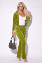 Alexis Zip Front Velour Tracksuit Two Piece Pant Set