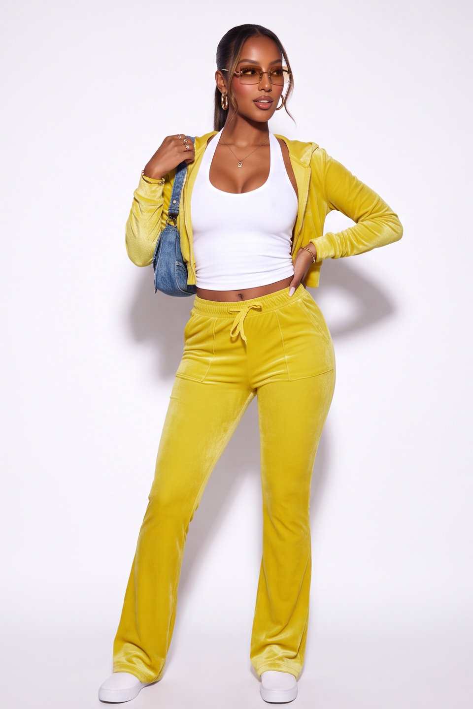 Alexis Zip Front Velour Tracksuit Two Piece Pant Set