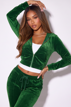 Alexis Zip Front Velour Tracksuit Two Piece Pant Set