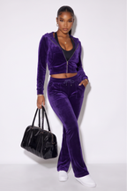 Alexis Zip Front Velour Tracksuit Two Piece Pant Set