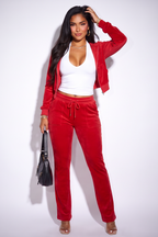 Alexis Zip Front Velour Tracksuit Two Piece Pant Set