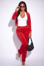 Alexis Zip Front Velour Tracksuit Two Piece Pant Set