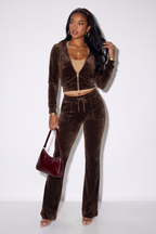 Alexis Zip Front Velour Tracksuit Two Piece Pant Set