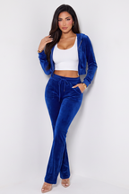 Alexis Zip Front Velour Tracksuit Two Piece Pant Set