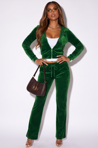 Alexis Zip Front Velour Tracksuit Two Piece Pant Set