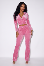 Alexis Zip Front Velour Tracksuit Two Piece Pant Set