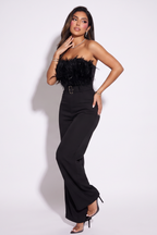 Alyssa Strapless Feather Trim Wide Leg Jumpsuit