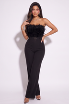 Alyssa Strapless Feather Trim Wide Leg Jumpsuit