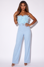 Alyssa Strapless Feather Trim Wide Leg Jumpsuit