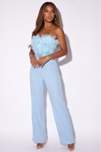 Alyssa Strapless Feather Trim Wide Leg Jumpsuit
