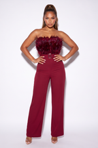 Alyssa Strapless Feather Trim Wide Leg Jumpsuit