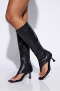 Azra Open Toe Thong Strap Kitten Heel Knee High Boots