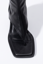 Azra Open Toe Thong Strap Kitten Heel Knee High Boots