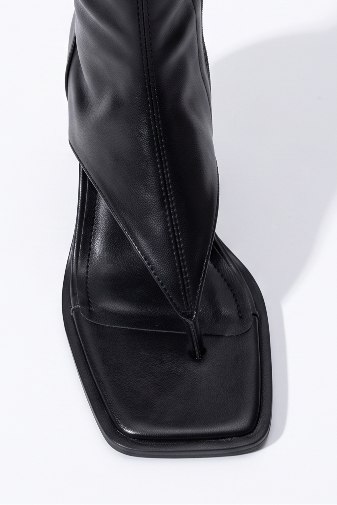 Azra Open Toe Thong Strap Kitten Heel Knee High Boots