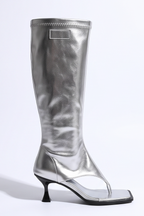 Azra Open Toe Thong Strap Kitten Heel Knee High Boots