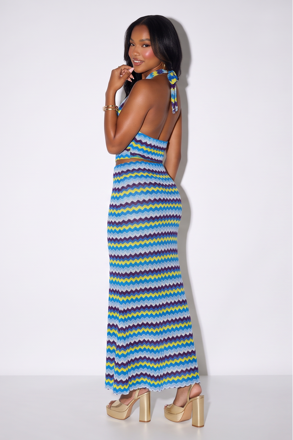 Azura Chevron Knit Halter & Maxi Skirt Set