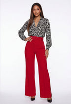 Nina Buckle Belt Flare Leg High Waisted Pants