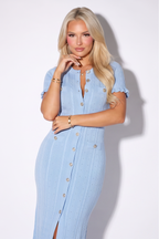 Candice Button Front Pointelle Knit Maxi Dress