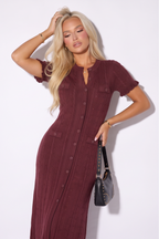 Candice Button Front Pointelle Knit Maxi Dress