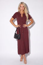 Candice Button Front Pointelle Knit Maxi Dress