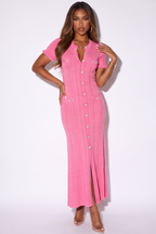 Candice Button Front Pointelle Knit Maxi Dress