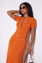Candice Button Front Pointelle Knit Maxi Dress