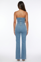 Morgan Gold Trim Strapless Two Piece Denim Pant Set