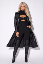 Celeste Double Breasted Croc Vegan Leather Belted Trench Coat