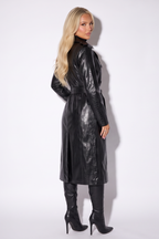 Celeste Double Breasted Croc Vegan Leather Belted Trench Coat