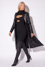 Celeste Double Breasted Croc Vegan Leather Belted Trench Coat