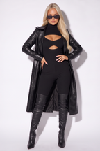 Celeste Double Breasted Croc Vegan Leather Belted Trench Coat