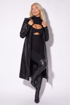 Celeste Double Breasted Croc Vegan Leather Belted Trench Coat
