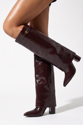 Charlotte Buckle Detail Fold Over Block Heel Knee High Boots