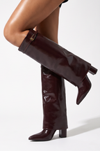 Charlotte Buckle Detail Fold Over Block Heel Knee High Boots
