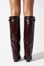 Charlotte Buckle Detail Fold Over Block Heel Knee High Boots