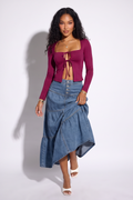 Clara Mid Wash High Rise Tiered Denim Maxi Skirt