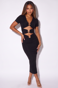 Clarissa Gold Trim Cut Out Bandage Maxi Dress