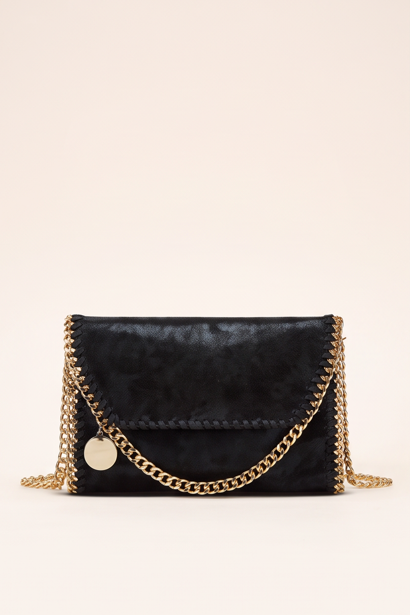 Cleo Faux Suede Chain Trim Crossbody Bag