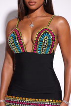 Cora V Neck Rhinestone Embellished Bandage Mini Dress