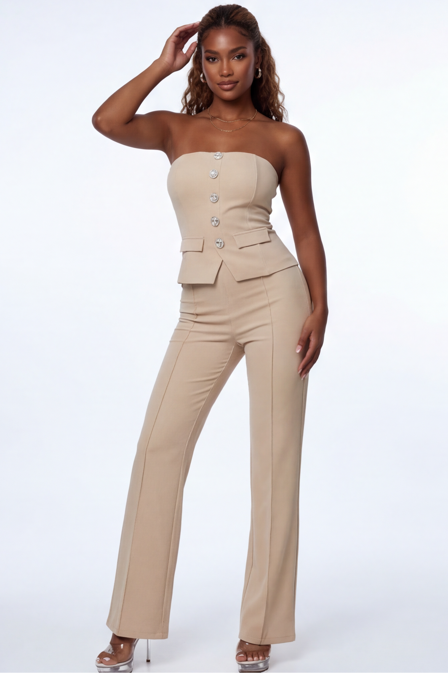 Dorothy Crystal Decor Strapless Two Piece Pant Set