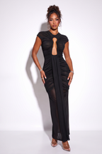 Dahlia Plunge Keyhole Front High Neck Mesh Maxi Dress