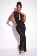 Dahlia Plunge Keyhole Front High Neck Mesh Maxi Dress