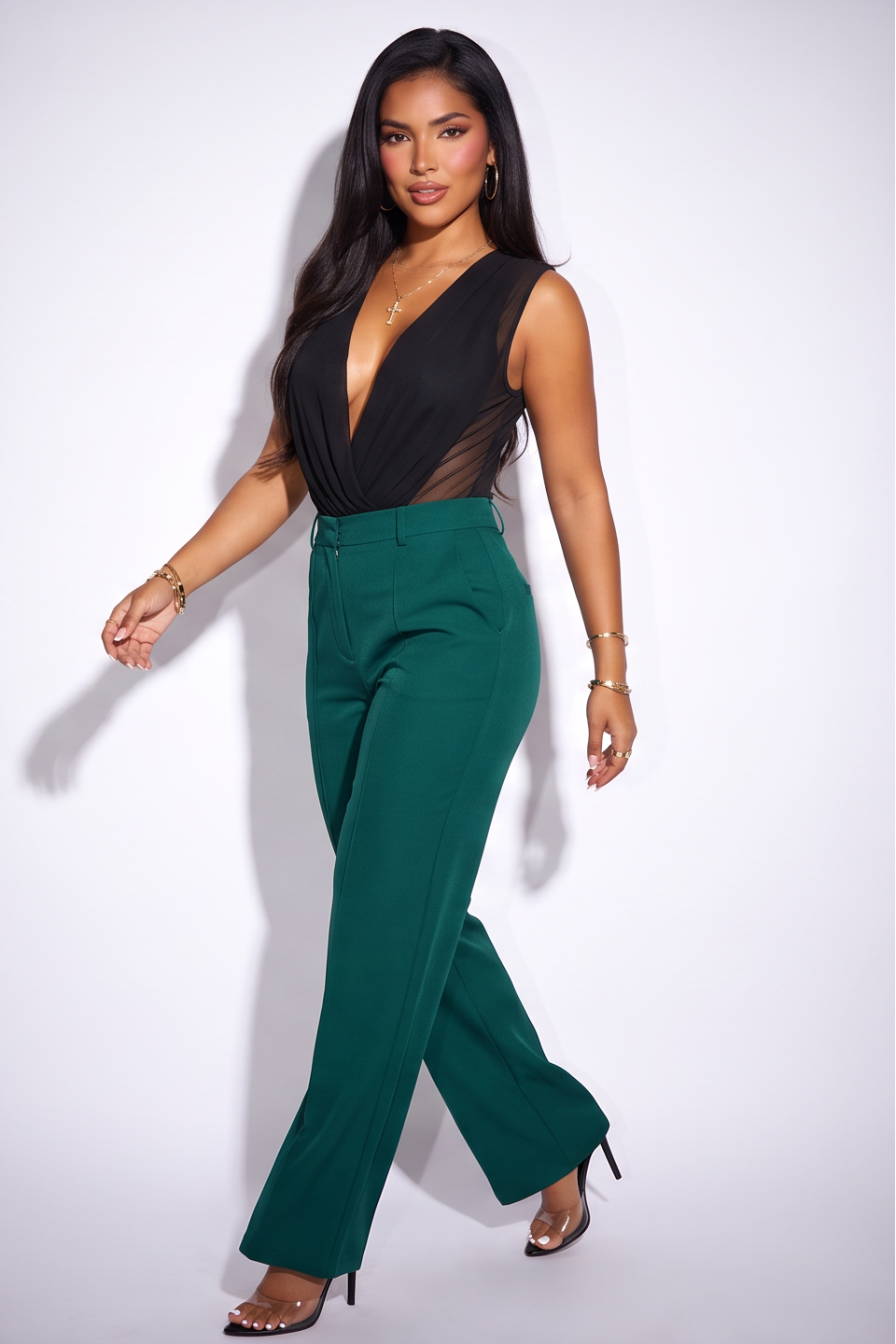 Dania Plunge Neck Pleated Overlap Bodysuit