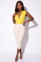 Dania Plunge Neck Pleated Overlap Bodysuit