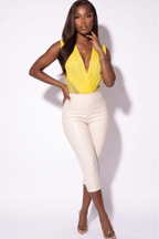 Dania Plunge Neck Pleated Overlap Bodysuit