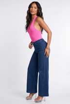 Dark Blue Wash High Waisted Retro Wide Leg Jeans