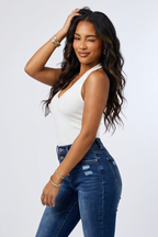 Dark Wash Button Fly High Rise Skinny Jeans